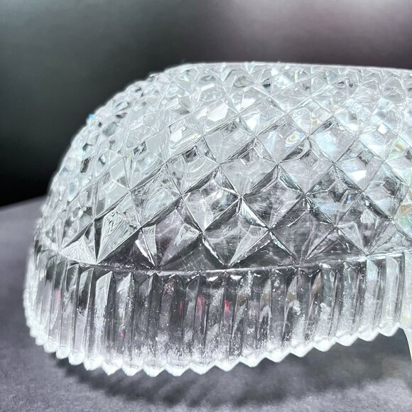 Vtg EAPG Clear Pressed Glass Basket Diamond Pattern Lucite Handle Fruit Candy - Picture 7 of 10